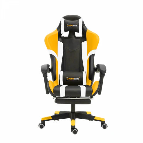 Race car-style Gaming/Office chair with retractable footrest, Yellow-Black